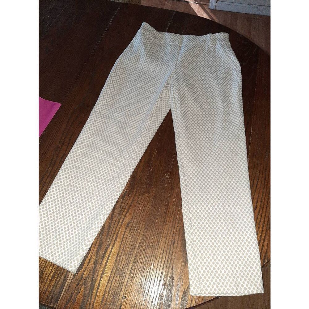 Size 8 C Est 1946 Khaki Tan White Mid Rise Flat Front Dress Casual Pants Stretch